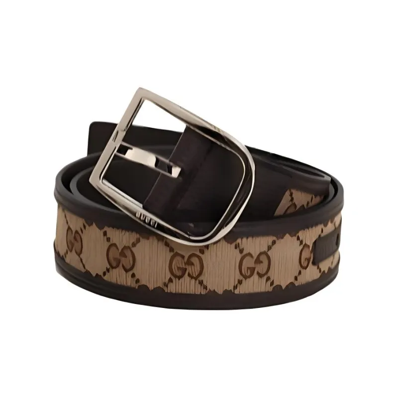 GUCCI Pattern Design Leather Belts Men's Light Brown-0