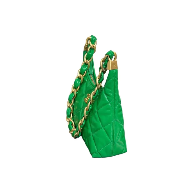 CHANEL Polished Lambskin Hobo Bag, Crossbody Bag, Shoulder Bag Trumpets Women's Green-1