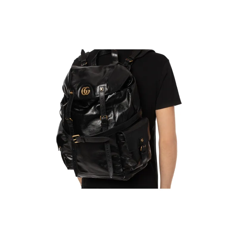 GUCCI Cow Leather Backpack Unisex Black-7