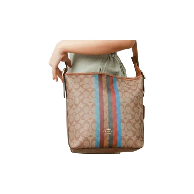 COACH Classic Monogram Canvas With Leather Shoulder Bag, Crossbody Bag Medium Size Women's Caramel Brown-5