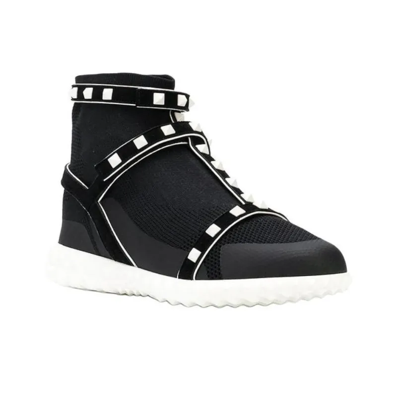 Valentino Rockstud GARAVANI High Top Sports Casual Shoes Women's Black White-2