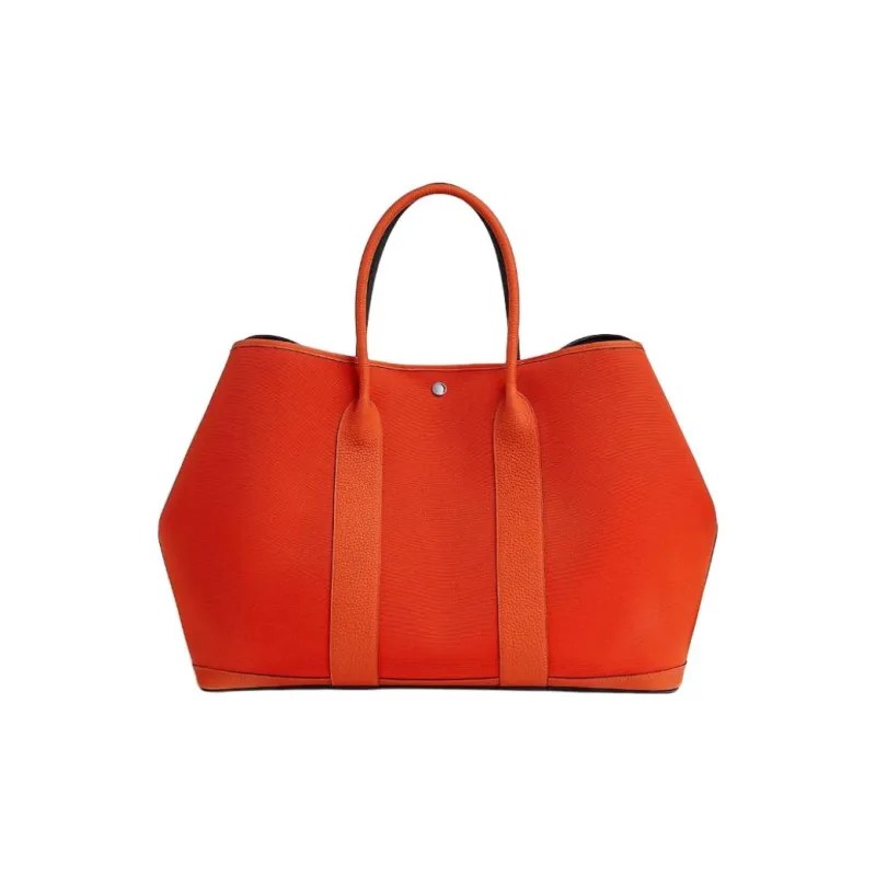 HERMES Garden Party Canvas With Negonda Calfskin Canvas Bag, Handbag Women's Orange-0