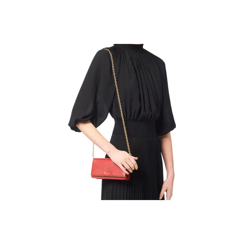 PRADA Cow Leather Clutch Mini Women's Red-3