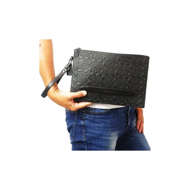 COACH Pouch Leather Document Bag, Briefcase, Wrist Bag, Clutch, Handbag Tubas Men's Black-5