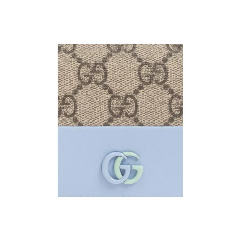 GUCCI GG Marmont Canvas With Leather Wallet Women's Beige With Blue And Mint Green Accents-3