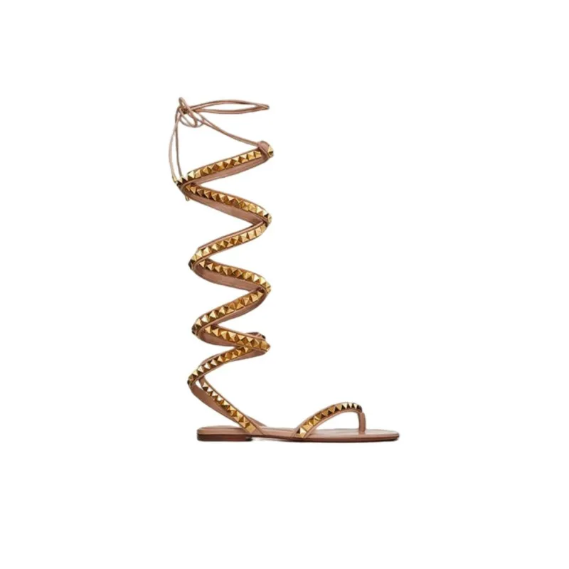 Valentino Rockstud NO LIMIT NAPPA Comfortable And Versatile, Stud Shoes One Strap Sandals Women's Gold-1
