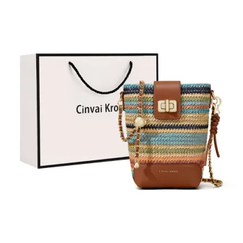 CinvaiKrose PC With Synthetic Leather Chain Bucket Bag, Shoulder Bag, Crossbody Bag Small Size Women's Rainbow