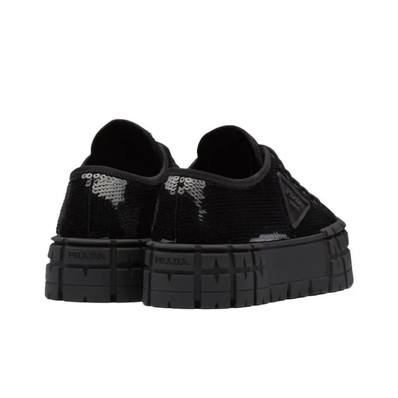 PRADA Double Wheel Sequin Sneakers 'Black' Women's-3
