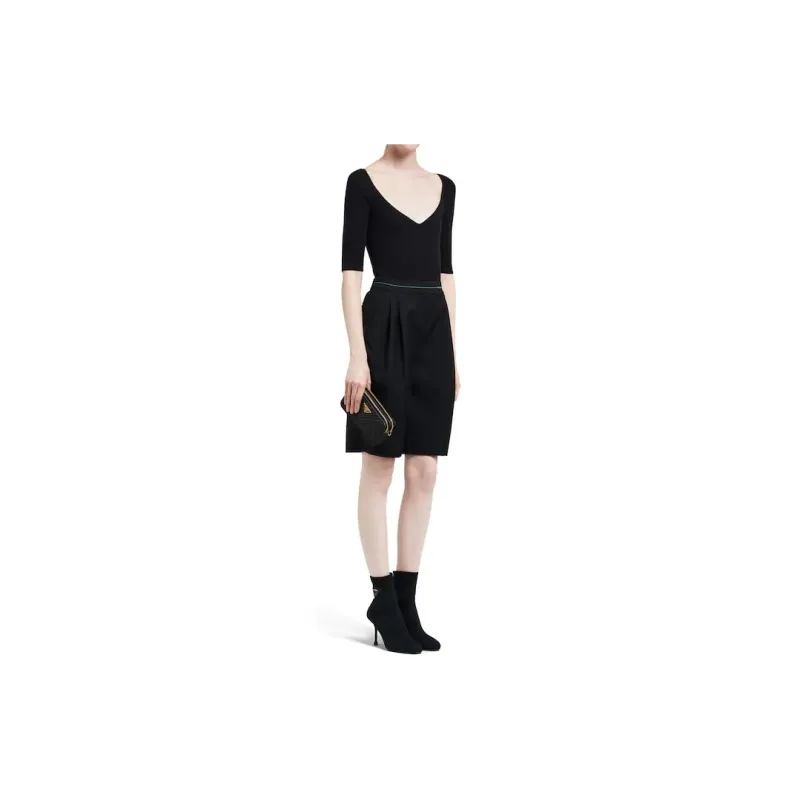 PRADA Soft Sheep Leather Clutch Mini Women's Black-3