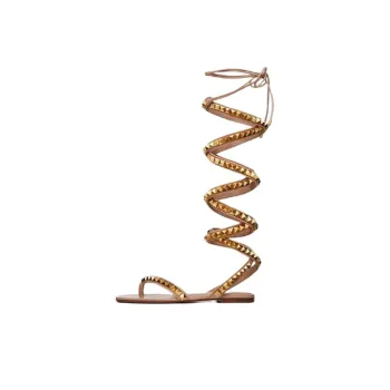 Valentino Rockstud NO LIMIT NAPPA Comfortable And Versatile, Stud Shoes One Strap Sandals Women's Gold