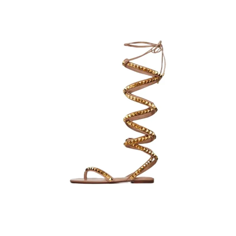 Valentino Rockstud NO LIMIT NAPPA Comfortable And Versatile, Stud Shoes One Strap Sandals Women's Gold-0