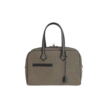 HERMES Viking Quadrille Canvas With Swift Calfskin Handbag Women's Brown