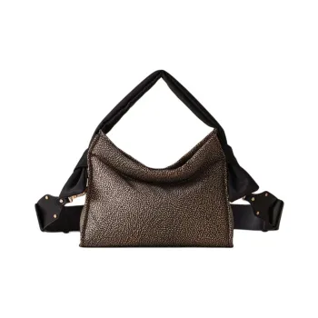 BORBONESE Polyester Hobo Bag, Portable Crossbody Bag, Shoulder Bag Trumpets Women's Natural & Black