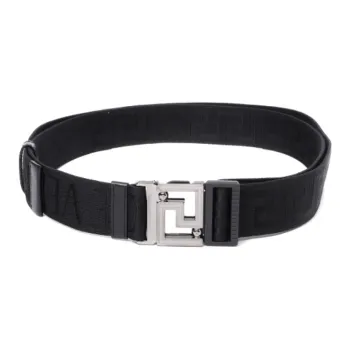 VERSACE Logo Design Smooth Buckle Calfskin Polyester Leather Belts Men's Black Width: 4CM
