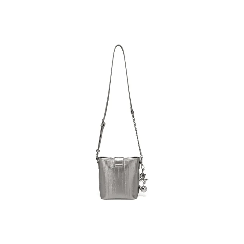 MEXICAN PU Bucket Bag, Crossbody Bag, Shoulder Bag, Shoulder Bag Regular Women's Black/Silver/Ecru-5