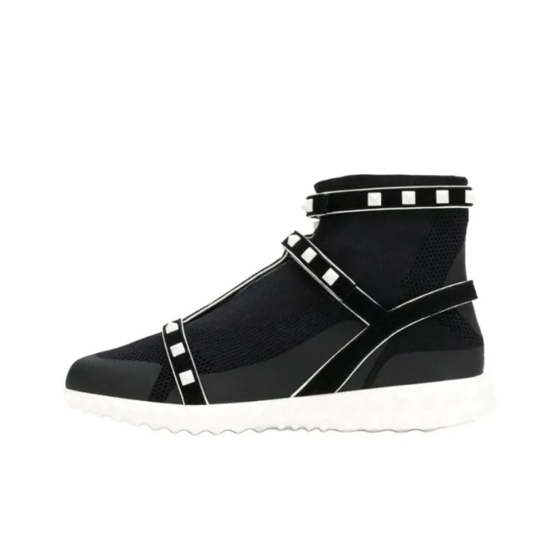 Valentino Rockstud GARAVANI High Top Sports Casual Shoes Women's Black White-0