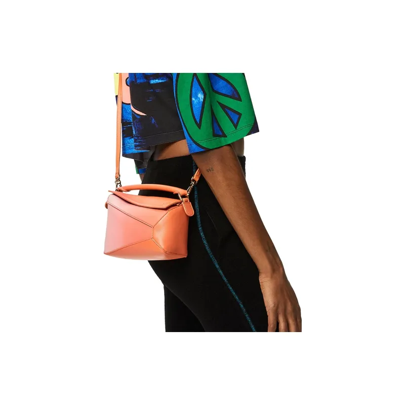LOEWE Puzzle Nappa Calfskin Shoulder Bag Crossbody Bag Mini Women's Coral Red/Light Pink-5