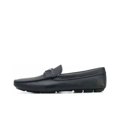 PRADA Logo-plaque Leather Loafers