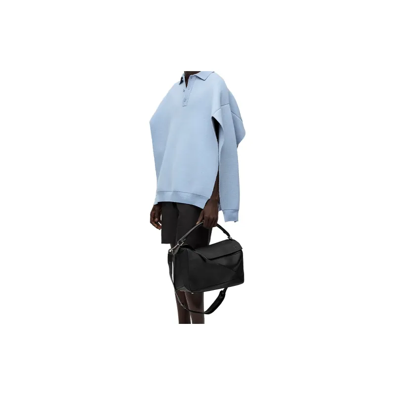 LOEWE Puzzle Textured Cow Leather Portable Crossbody Bag Shoulder Bag Large Size Men's Black-7
