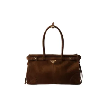 PRADA Suede Leather Shoulder Bag Crossbody Bag Handbag Large Size Women's Cocoa Brown