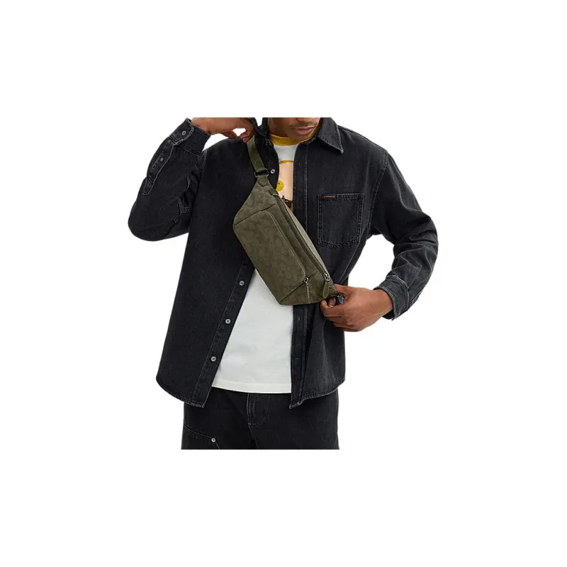 COACH League Canvas With Jacquard Fabric Crossbody Fanny Pack Tubas Unisex Army Green-4