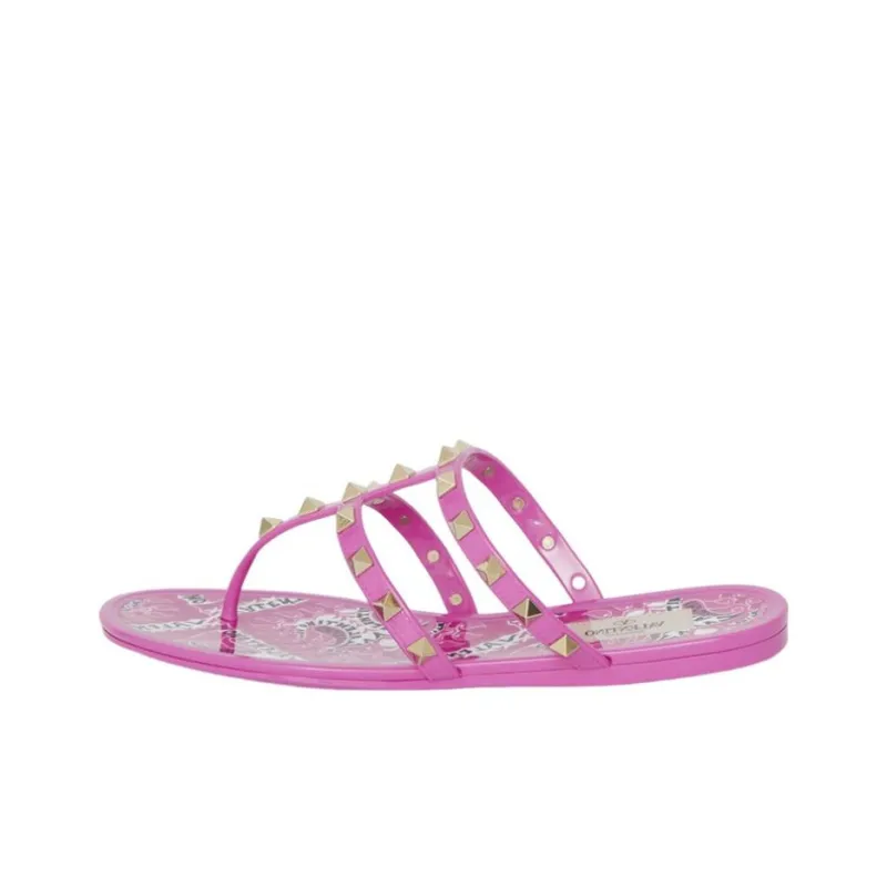 Valentino Rockstud Odor Resistant Flip Flops Women's Fuchsia-0