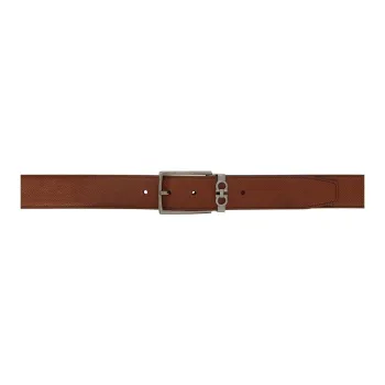 FERRAGAMO Silver Badge Brogues Metal Calfskin Leather Belts Women's Brown 4CM