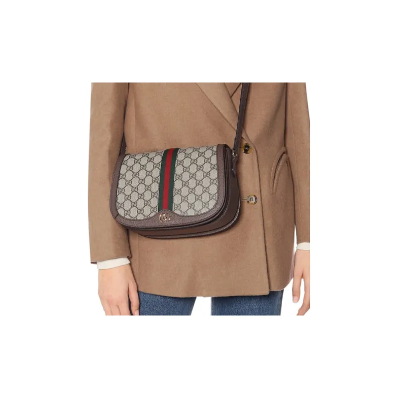 GUCCI Ophidia Canvas With Leather Saddle Bag, Crossbody Bag, Shoulder Bag Women's-8