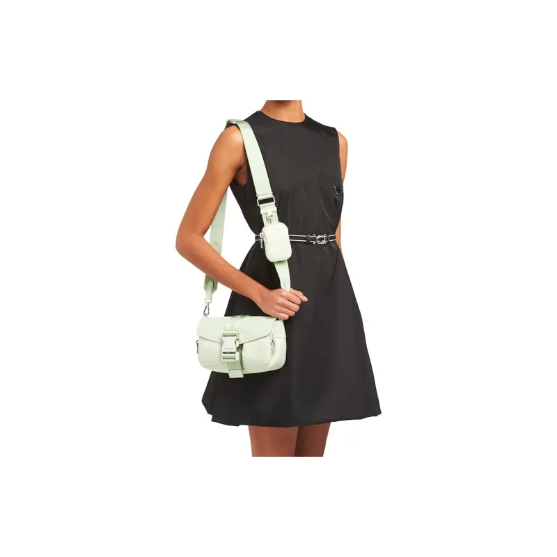 PRADA Leather Shoulder Bag Crossbody Bag Handbag Women's Aqua Green-3