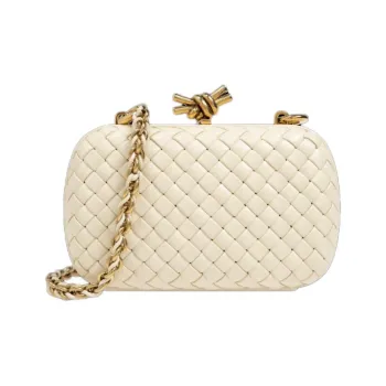 Bottega Veneta KNOT Lambskin Clutch Trumpets Women's Cream White