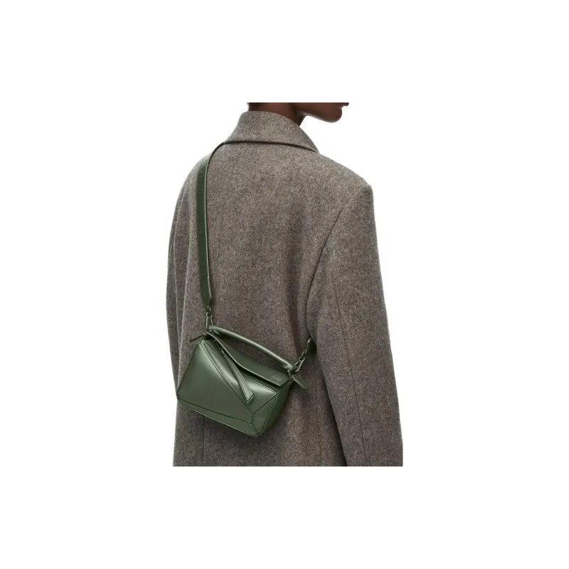 LOEWE Puzzle Satin Cow Leather Handbag Shoulder Bag Crossbody Bag Mini Women's Dark Green-6