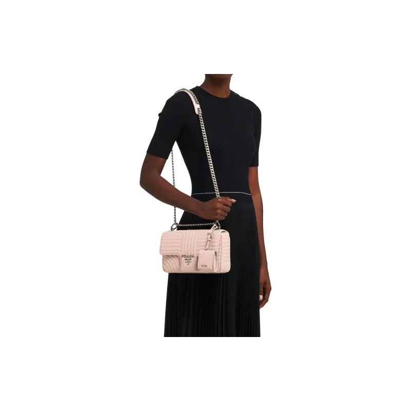 PRADA Diagramme Leather Shoulder Bag Crossbody Bag Medium Size Women's Pink-4