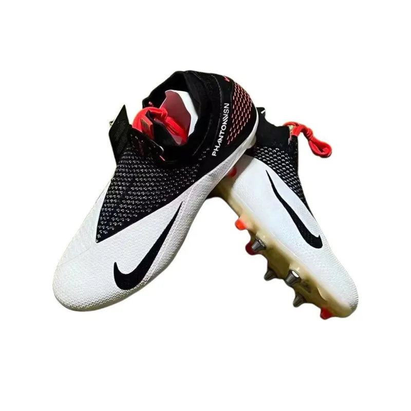 Nike Phantom Vision SG Soft Ground Natural Ground Anti Slip Wear Resistant Soccer Shoes Men's White Black-2