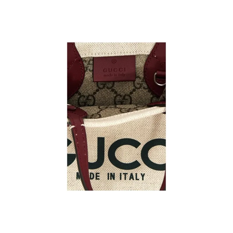 GUCCI Polyurethane With Cotton And Linen Patchwork Shoulder Bag, Crossbody Bag, Handbag Women's Beige-3