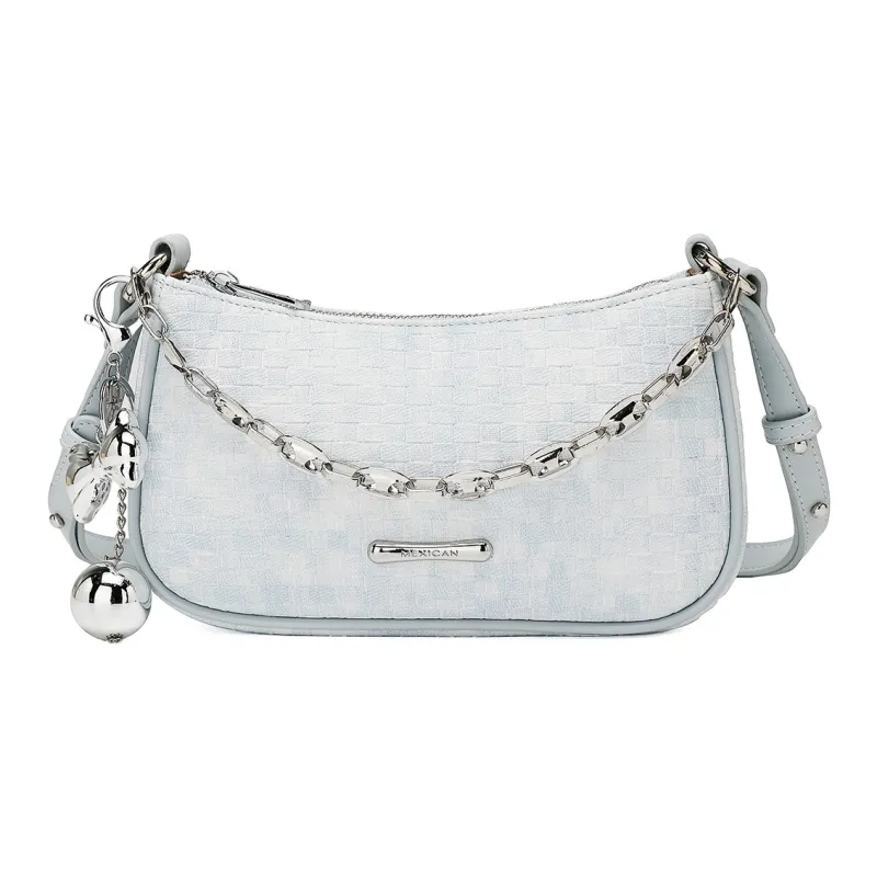 MEXICAN Polyurethane Leather Shoulder Bag, Crossbody Bag, Handbag, Shoulder Bag Trumpets Women's Light Blue/Silver-1