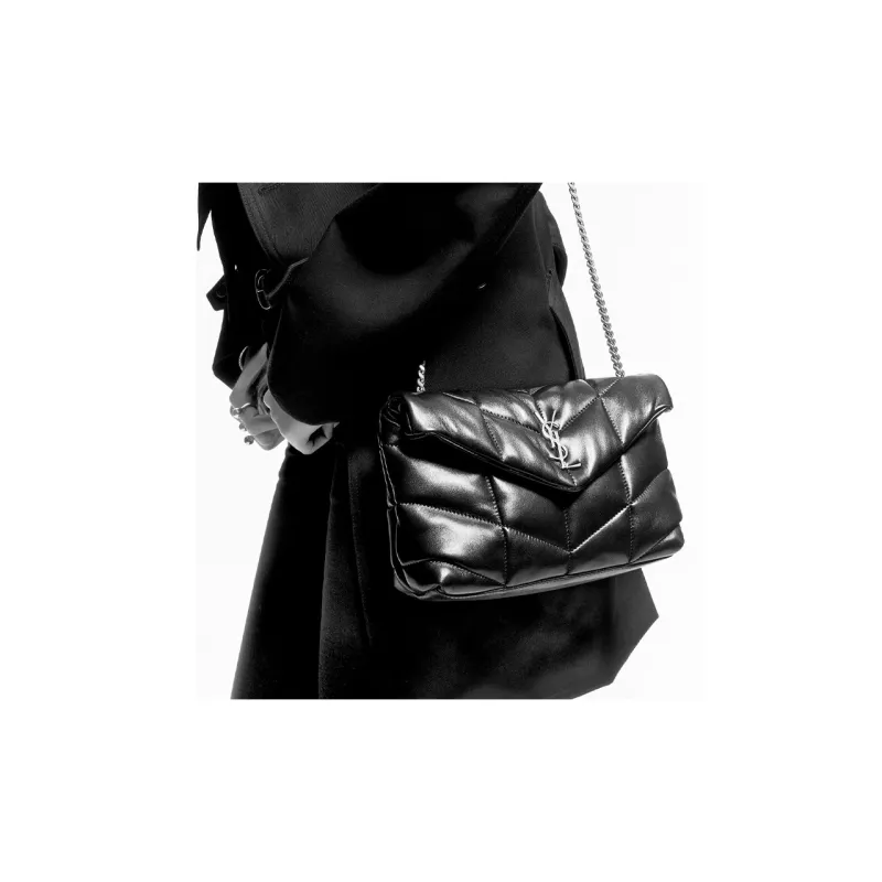 SAINT LAURENT Quilting Lambskin Chain Bag Cloud Bag Pillow Bag Shoulder Bag Crossbody Bag Mini Women's White-5