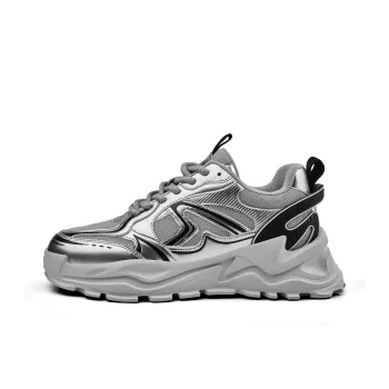 JEEP SPIRIT Anti Slip Wear Resistant Breathable Lightweight Height Increasing Low Top Chunky Sneakers Men's Silver