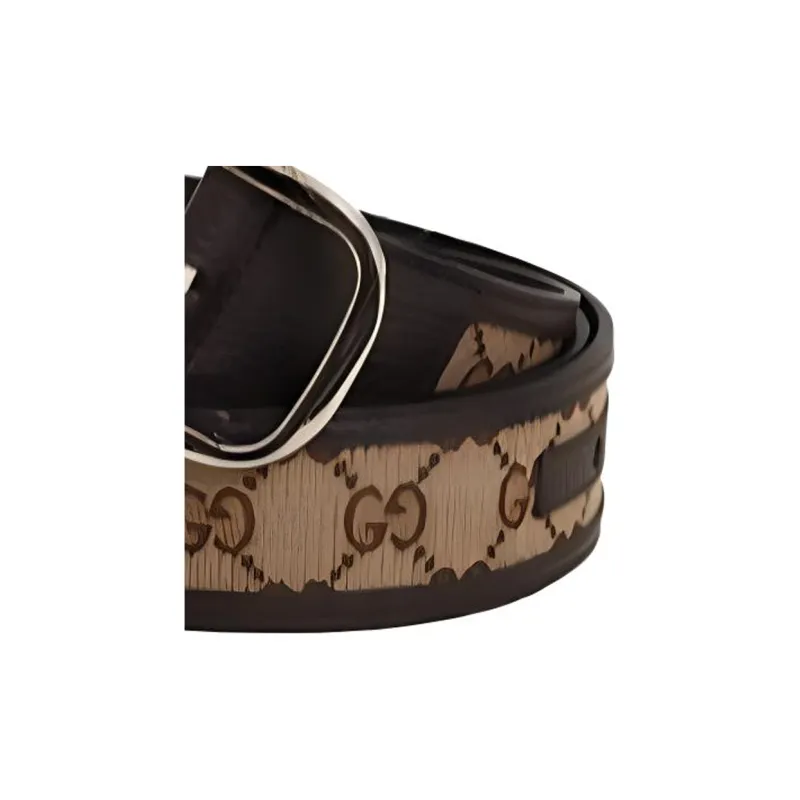 GUCCI Pattern Design Leather Belts Men's Light Brown-1