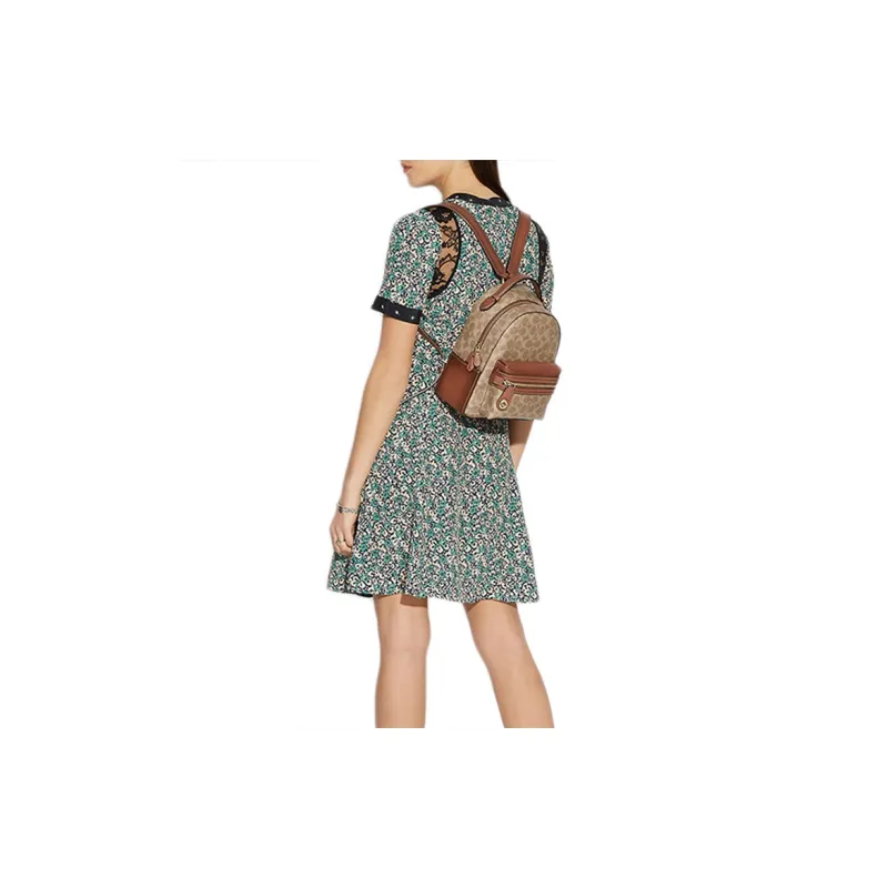 COACH Campus Canvas With Leather Backpack Small Size Women's Red Brown-6