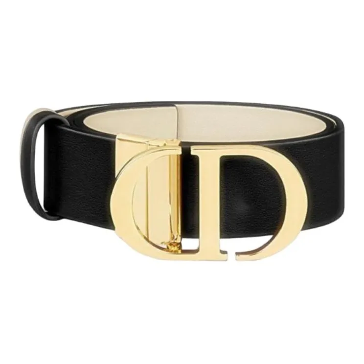 DIOR Montaigne Logo Calfskin Leather Belts Women's Black/Beige Width  3.5cm-1