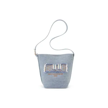ELLE Textile, Synthetic Leather Bucket Bag, Shoulder Bag Medium Size Women's Denim Blue