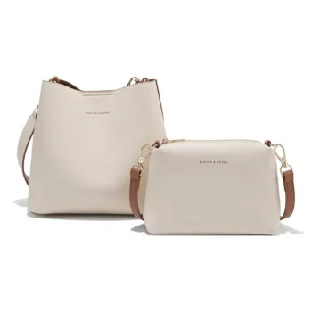 CLEVER& KETCH PU Bucket Bag, Handbag, Shoulder Bag Regular Women's Ecru/Black