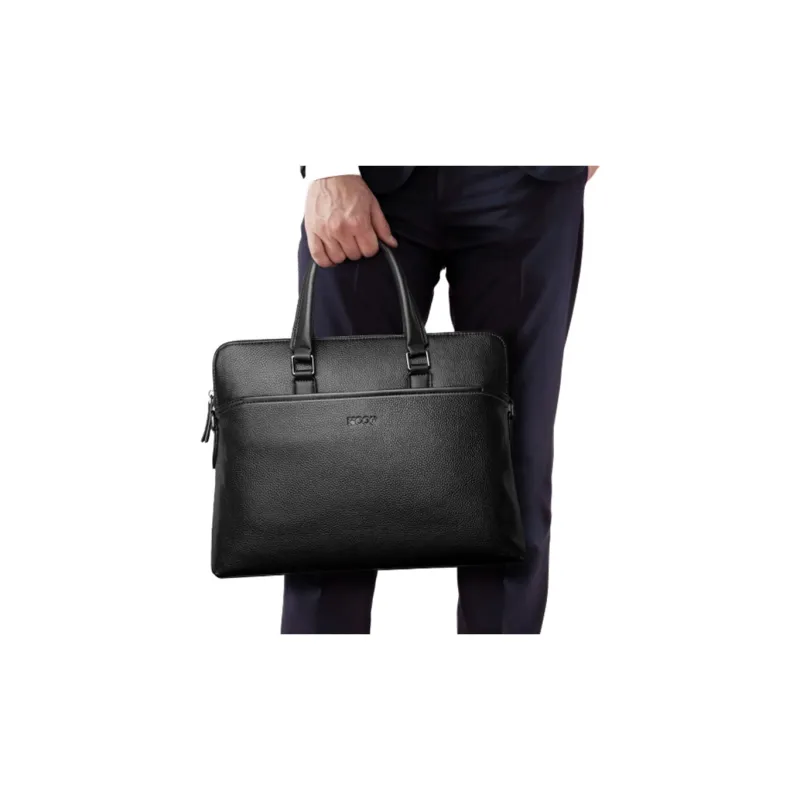 COW Top Grain Cow Leather Laptop Bags Briefcases Large Size Men's Black-9