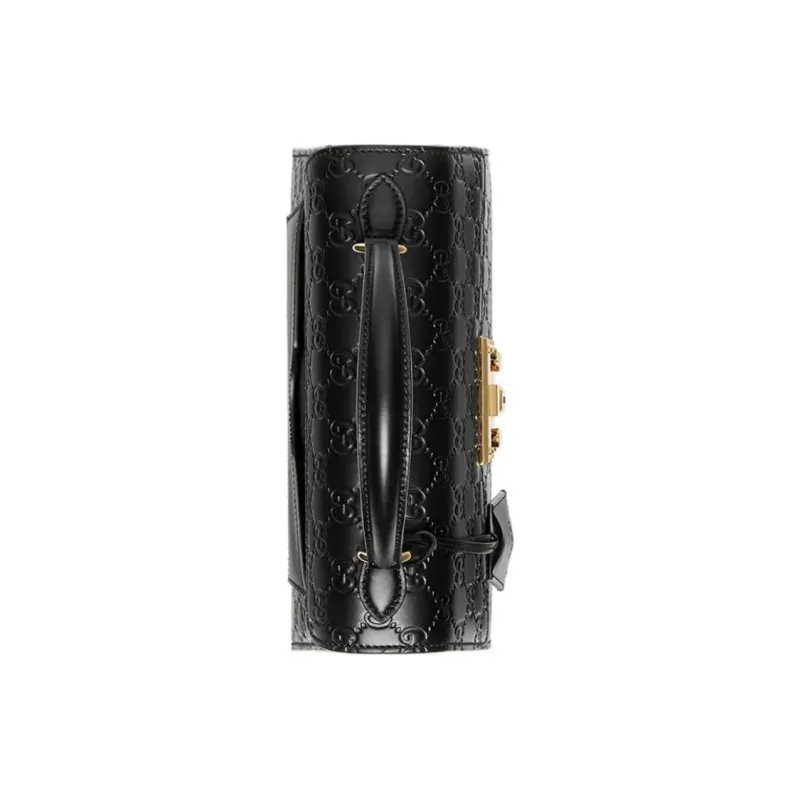 GUCCI Padlock Leather Lock Bag, Box Bag, Shoulder Bag, Crossbody Bag Trumpets Women's Black-4