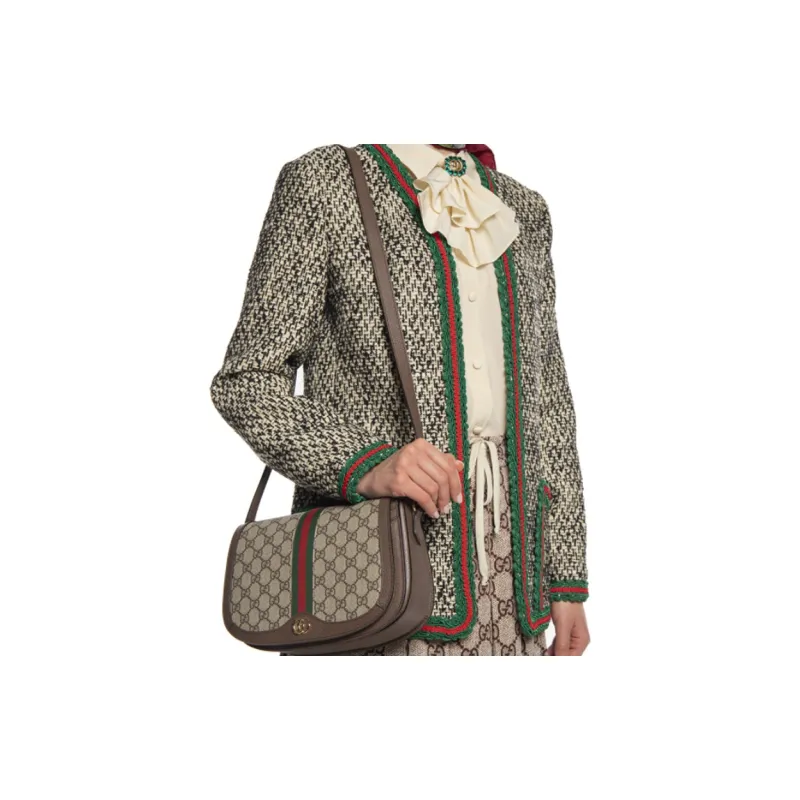 GUCCI Ophidia Canvas With Leather Saddle Bag, Crossbody Bag, Shoulder Bag Women's-9