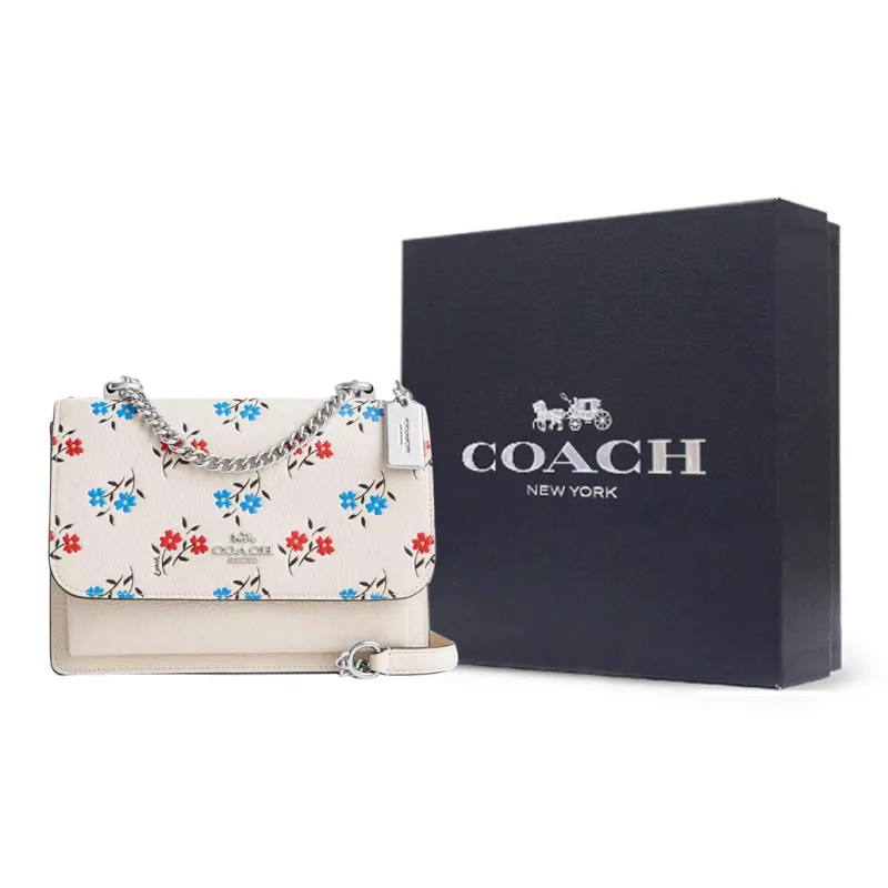 COACH Klare Delicate Pebbled Leather Shoulder Bag Crossbody Bag Small Size Women's Silver & Chalk Multicolor-8