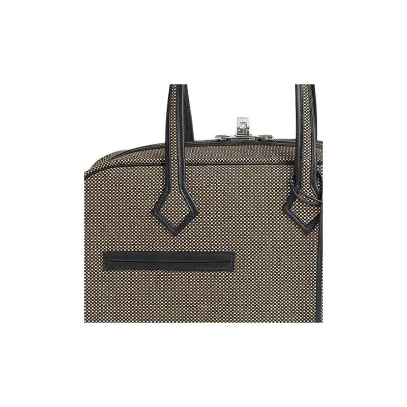 HERMES Viking Quadrille Canvas With Swift Calfskin Handbag Women's Brown-3