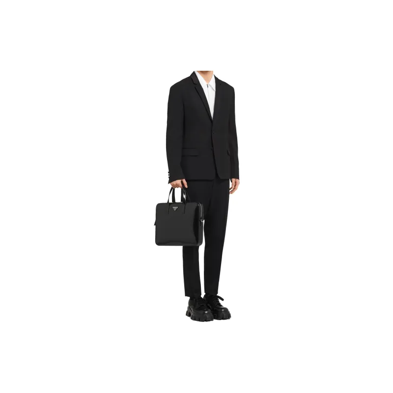 PRADA Leather Briefcases Handbags Men's Black-3