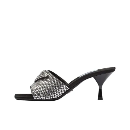 PRADA 65mm Crystal Heeled Sandals Black Satin