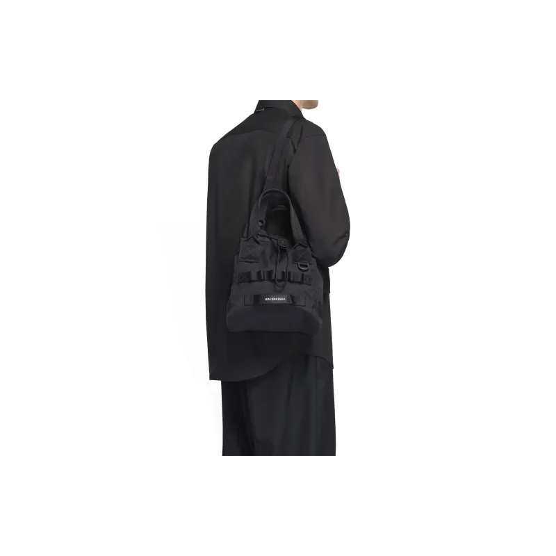Balenciaga Army Nylon Tote Bag Shopping Bag Shoulder Bag Handbag Small Size Men's Black-7